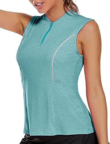 Women's Golf Polo Shirts Zip Up Sleeveless Tennis Shirts Quick Dry Athletic Tank Tops with Zipper UPF 50+