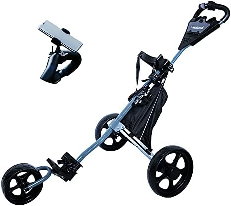 41WAYtGP3tS._AC_.jpg Lakehood Golf Push Cart, Golf Pull Cart for Golf Clubs and Golf Bag, Golf Push Carts Three Wheel Easy to Folding Scorecard Holder with Mobile Phone Holder Storage Bag Golf Carts - Image 1