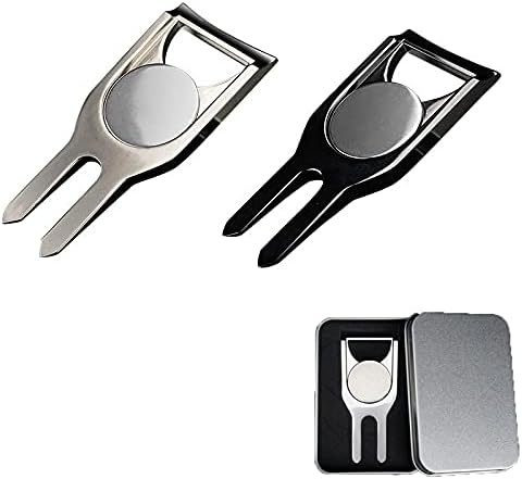 41XAH-KbvS._AC_.jpg QWDLID 2 Pieces Divot Repair Tool, Zinc Alloy Golf Divot Tool with Magnetic Golf Ball Marker, Golf Pitch Fork Putting Golfer Training Accessory - Image 1