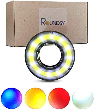 ROUNDSY Glow in The Dark Night Golf Balls – Brighter LED Glow in The Dark Golf Balls – Set of 4 Led Glowing Balls with LED Putting Ring – Night Golf Putting Ring