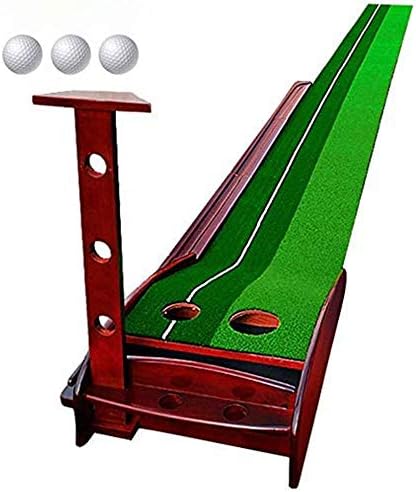 Wood Golf Putting Mat Come with 3 Golf Balls- Portable Mat with Auto Ball Return Function– Mini Golf Practice Training Aid, Game and Gift for Home, Office, Outdoor Use