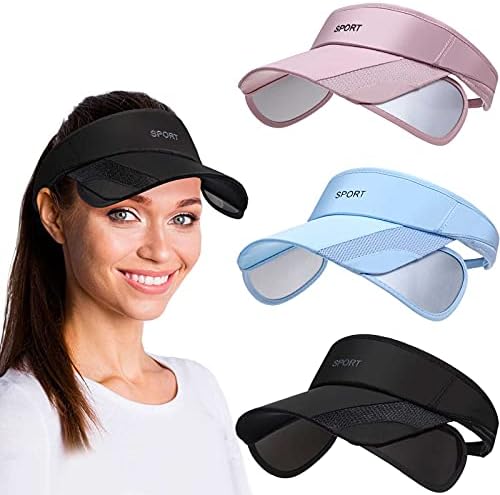 41Zjk37OslS._AC_.jpg 3 Pieces Sun Protection Sports Visor Hats, Wide Brim Sun Hat Adjustable Sport Beach Hat Outdoor UV Protection Hat for Running, Tennis, Golf, Sports (Black, Sky Blue, Pink) - Image 1