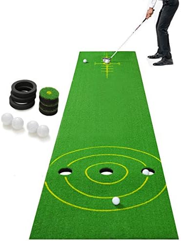 2-FNS Golf Putting Green Mat, 11.5 x 2.36Ft Extra Wide Golf Practice Mat with 4 Golf Balls & Carrying Bag for Indoor/Outdoor Games Training