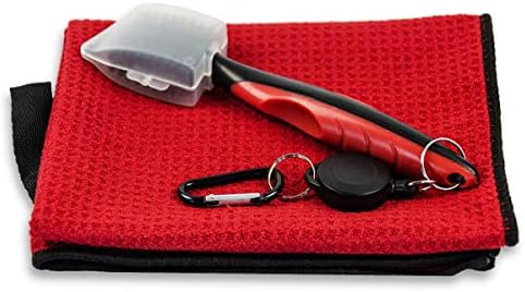41aPsF1NYEL._AC_.jpg Perfshot Golf Towel and Golf Club Brush Groove Cleaner Set with Microfiber Waffle-Weave and Powerful Brush 16" 24" - Image 1