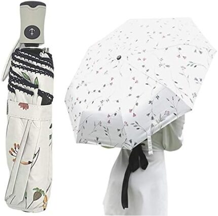 Rizzon Automatic Umbrella Begonia Flower Automatic Folding Windproof Travel Umbrella Anti UV Sunblock Golf Umbrella Sun Protection Parasol Rain/Sun Umbrella for Ladies
