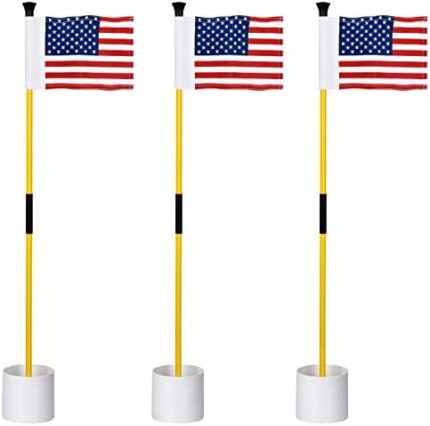 KINGTOP Golf Flagstick Mini, Practice Putting Green Flags for Yard, All 3 Feet, Golf Pin Flag Hole Cup Combo Kit, Fiberglass Portable 2-Section Design, Double-Side American Flag