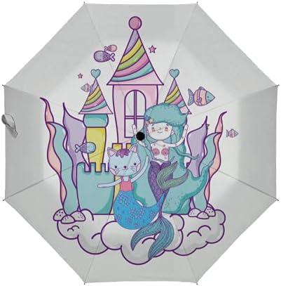 Compact Umbrella Cute Sharks Bule Underwater Sea Animal Ocean Auto Open Close Travel Sun Golf Folding Umbrellas Windproof Lightweight For Women Men Kids Girls Parasol With Black Anti-Uv Coating