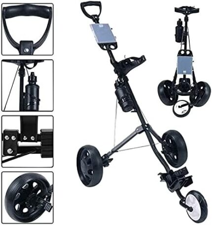 Golf Push Cart Golf Trolley Golf Push Carts Golf Trolley 3 Wheel, Golf Push Cart One Second to Open and Close, Collapsible Golf Caddy, Lightweight Golf Cart with Scorecard Drink Holder