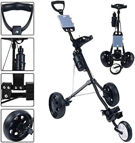 41c-PGpgqqS._AC_.jpg Golf Push Cart Golf Trolley Golf Push Carts Golf Trolley 3 Wheel, Golf Push Cart One Second to Open and Close, Collapsible Golf Caddy, Lightweight Golf Cart with Scorecard Drink Holder - Image 1