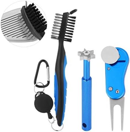 DYJKOUG Golf Club Cleaner Set, Golf Club Brush, Groove Sharpener with 6 Heads, Foldable Golf Repair Tool with Ball Marker, Portable Golf Brush Tool Kits for All Golf Irons