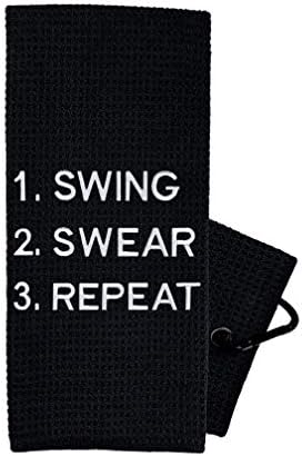 Golf Towel Store - Funny Golf Towel - Golf Gifts for Men or Women - Embroidered Golf Towels for Golf Bags with Clip - 100% Cotton or Waffle Microfiber Options - Swing Swear Repeat
