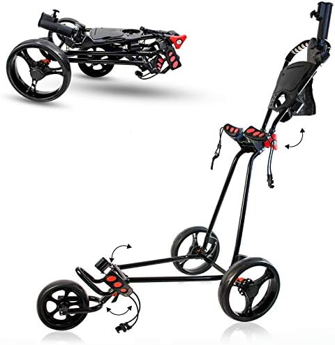 41es1o8fLVL._AC_.jpg BOBOPRO 3 Wheel Golf Push Cart, Lightweight Sturdy Folding Golf Pull Trolley w/Foot Brake, Umbrella Holder, Scoreboard Bag & More, Collapsible Golf Walking Cart for Adult Golfer Club Practice & Game - Image 1