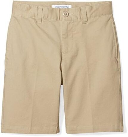 Amazon Essentials Boys' Big Woven Flat-Front Khaki Shorts