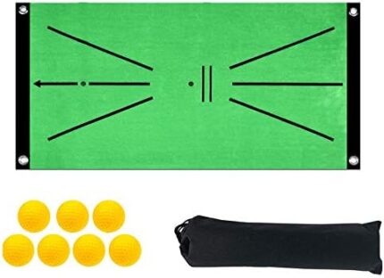 Besitek Golf Training Mat, Swing Detection Batting Mini Golf Practice Training Aid Game, Portable Golf Training Turf Mat Gift for Home Office Outdoor Use with 7 Golf Balls
