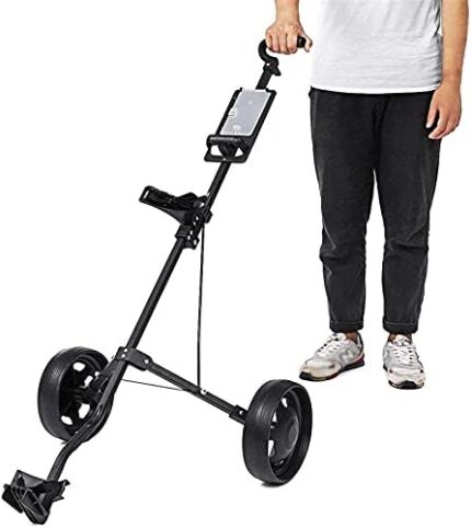 TUHFG Golf Push Cart Golf Trolley Cart 2 Wheels Golf Caddy Aluminium Alloy Foldable Trolley with Brake Golf Pull Cart (Color : Black)