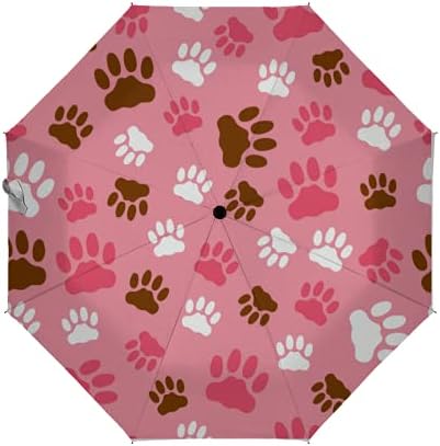 LoveKunYu Auto Open Close Umbrella Cute Cat Paw Prints On Blush Pink Automatic Compact Travel Sun Rain Golf Windproof Folding Umbrella Portable Auto Open Close Parasol for Women Kids Men Girls