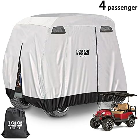 41jGDH1hSES._AC_.jpg 10L0L Universal 4 Passenger Golf Cart Cover for EZGO Club Car Yamaha, Waterproof Storage Cover - Silver - Image 1