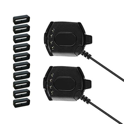 JIUJOJA for Garmin Appraoch S2 S4 Charger,2PACK replacment Charging Clip Cable and 10Pcs Watch Band Strap Loops stener Ring Silicone Black Keeper Retainer Holder for Garmin Appraoch S2 S4 Smart Watch