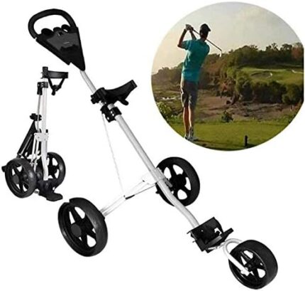 W&Y 3 Wheel Push Pull Golf Cart, Golf Push Cart Multi-Function Panel Lightweight Aluminum Alloy One Second to Open and Close Folding Cart with Drink Holder Seat