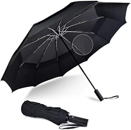Lejorain 54inch Large Umbrella Auto Open Close with Folding Golf Size and 210T Dupont Teflon Coated Vented Windproof Double Canopy for Men Women (Black/Navy Blue/Gray/ 54inch)