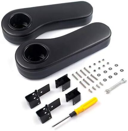 NOKINS Newly Designed Golf Cart Rear Seat Flip Arm Rest Set with Cup Holder,Stainless Steel Damping Hinge,No Drilling,for Club Car EzGo Yamaha