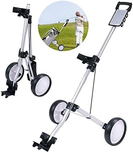 TUHFG Golf Push Cart 2 Wheel Golf Pull Push Cart, Lightweight Foldable Golf Pull with Score Count Board, Water Cup Holder, Adjust Handle for Men Women Indoor Outdoor Sports