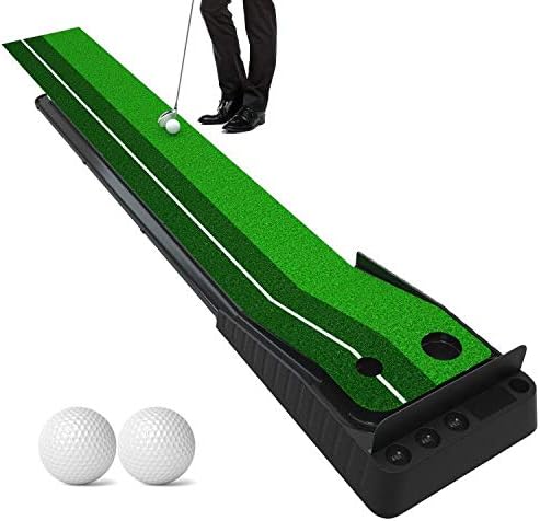 41oIHLAHVcL._AC_.jpg Heqi Indoor Golf Putting Green, Golf Putting Training Portable Mat with Auto Ball Return Function Mini Golf Practice Training Aid, Game and Gift for Home, Office, Outdoor - Image 1