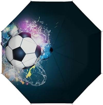 LoveKunYu Compact Umbrella Abstract Turquoise Blue Wavy Striped Auto Open Close Travel Sun Golf Folding Umbrellas Windproof Lightweight for Women Men Kids Girls Parasol with Black Anti-Uv Coating