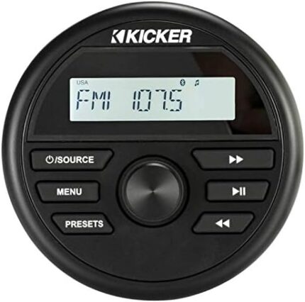 Kicker 46KMC2 200 Watts Weather-Resistant Marine Grade Compact Gauge Mount Media Center Receiver with AM/FM Radio, USB and Bluetooth Capability