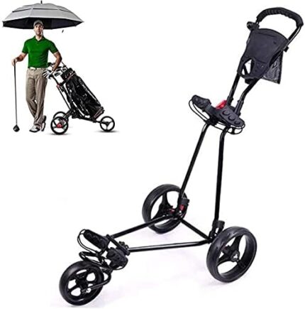 TUHFG Golf Push Cart Foldable 3 Wheel Golf Trolleys Lightweight Push Pull Cart with Foot Brake