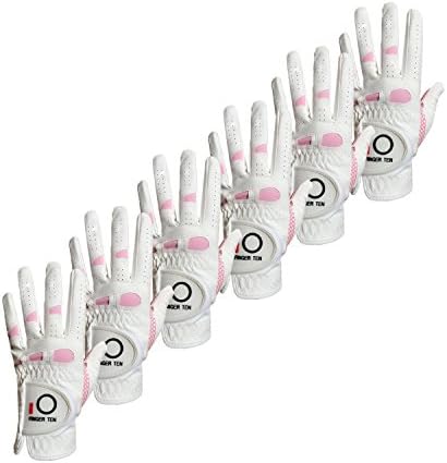 FINGER TEN Women’s Golf Gloves Ladies Left Hand Right Value 6 Pack, All Weather Extra Grip Lh Rh, Size Fit Small Medium Large XL