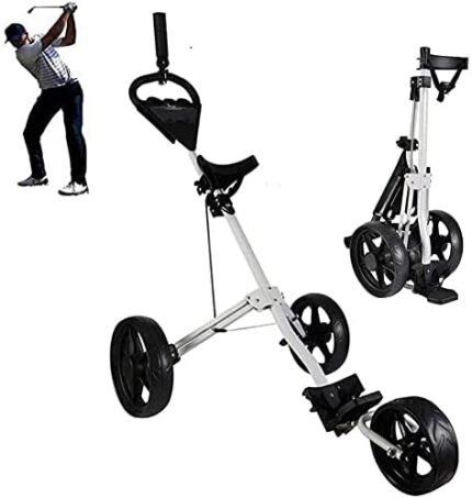 TUHFG Golf Push Cart Trolley 3 Wheel 3-Wheel Golf Trolley, with Kettle Stand Scoreboard Golf Caddy Lightweight Trolley, Easy Carry and Fold
