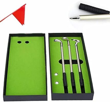 Golf Pencil Box Gift Mini Golf Bag Gift Desk Golf Bag Pencil Holder Pen Holder Set with 3 Pcs Mini Ballpoint Portable Golf Pens Unique Gift for Unisex Best Gift Christmas Birthday Gift