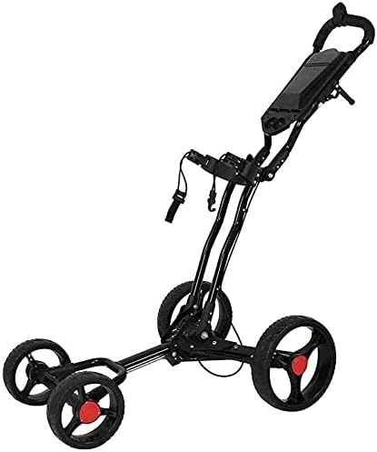 Golf Push Cart Golf Cart, 4 Wheel Golf Cart Swivel Foldable Push Pull Hand Cart with Hand Brake and Umbrella Stand for Outdoor Travel Home Sport Exercising (Color : Black)