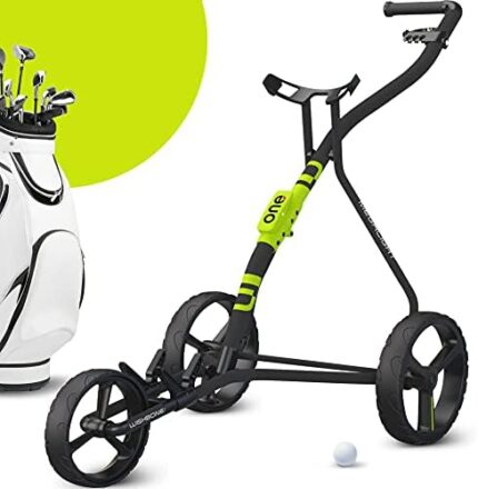 Golf Push Carts, 1 Step Folding 9lbs Lightweight, High-Tech Minimalistic Design (Lime)