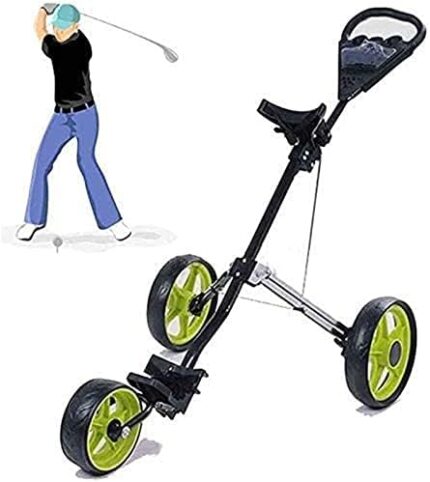 Golf Push Cart Trolley 3 Wheel Adjustable Golf Trolley Cart 3 Wheels Push Pull Golf Cart Aluminium Alloy Foldable Lightweight Hand Push Pull Trolley with Brake for Outdoor Travel Sport
