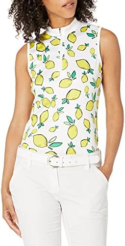PGA TOUR Women's Standard Summer Lemon Print Sleeveless 1/4 Zip Golf Shirt