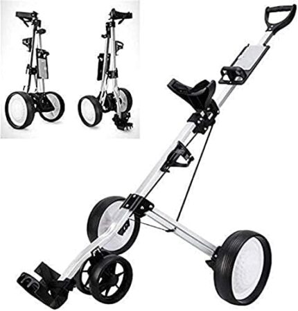 Golf Push Cart Push Cart 4 Wheel Push Pull Golf Cart Trolley Foot Brake One Second to Open & Close Folding Cart