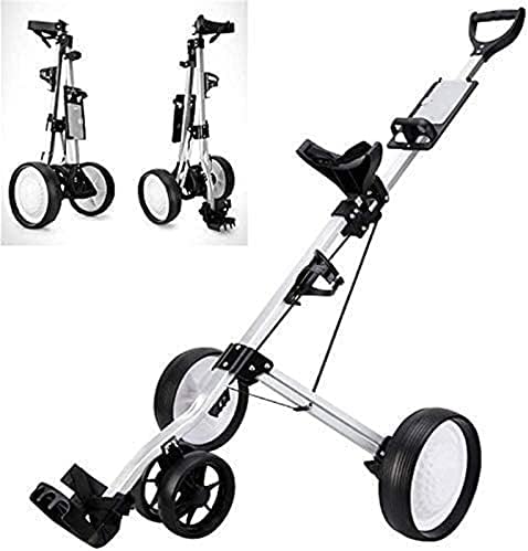 41sfJZLOjiS._AC_.jpg Golf Push Cart Push Cart 4 Wheel Push Pull Golf Cart Trolley Foot Brake One Second to Open & Close Folding Cart - Image 1