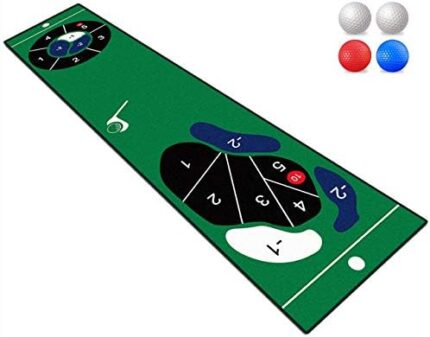 BOLOMI Golf Putting Mat Indoor Portable Golf Training Mat,Mini Practice Trainer Aid Equipment for Home, Office, Outdoor Use - 2 x 9 Feet（with 4 Balls）