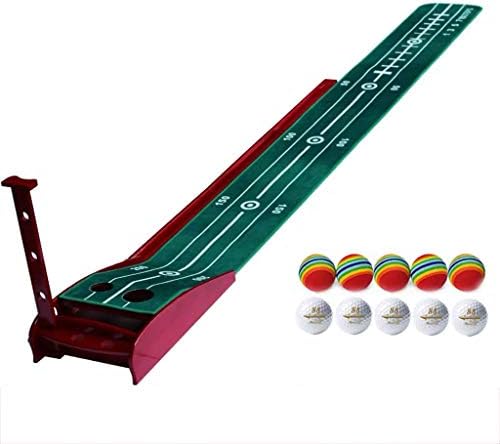41uPg25Ye6L._AC_.jpg YGO Golf Putting Green Hitting Mats Training Equipment 10ft Length - 2 Holes - Portable Mat with Auto Ball Return and Ruler for Indoor/Outdoor - with 10 Balls and Putter (Size : 300cm/10ft) - Image 1