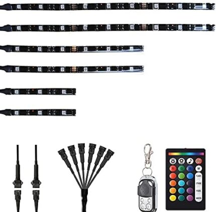 NBWDY 6Pcs RGB Motorcycle LED Light Kits Strips Waterproof Multi-Color Neon Atmosphere LED Underglow Lights with Dual RF Remote Control for Golf Cart Motorcycle Harley Davidson Kawasaki Suzuki