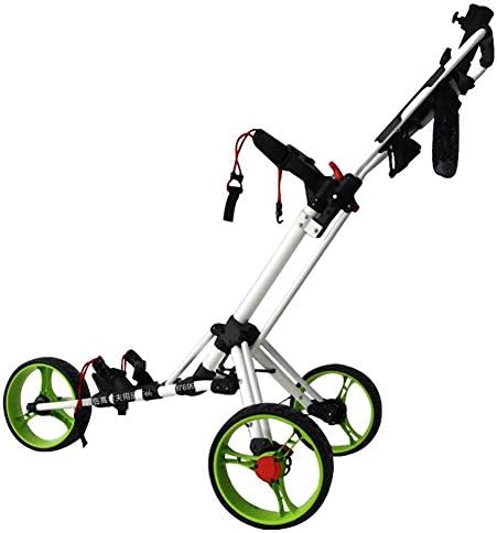 41w5t1FWf-L._AC_.jpg ANJING Folding 3 Wheel Golf Push Cart, Golf Trolley Cart with Cup Holder, Umbrella Stand, Foot Brake and Organizer, White and Green - Image 1