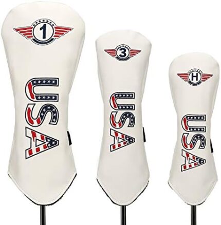YuEagleSky Golf Head Covers Driver Fairway #3#5 Hybrid PU Leather White for Men Women