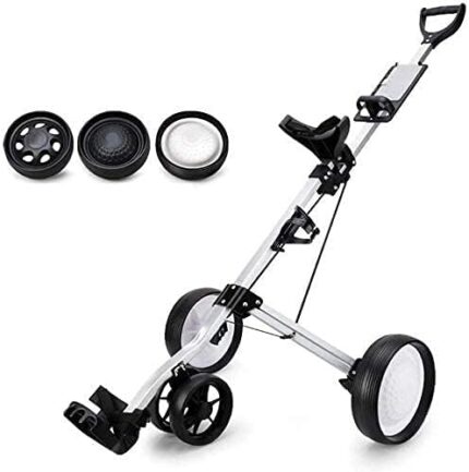 TUHFG Golf Push Cart Trolley Golf Golf Push Cart Lightweight 3 Wheels Foldable Golf Club Push Pull Cart Golf Pull Cart Folding Frame& Lightweight Durable Practical Design