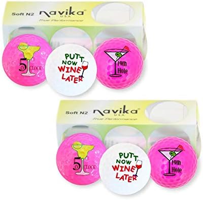 Golf Balls - Happy Hour Fun Printed Golf Ball Combo It's 5 O'Clock Somewhere & 19th Hole on Neon Pink, Putt Now, Wine Later on White (2 Pack)