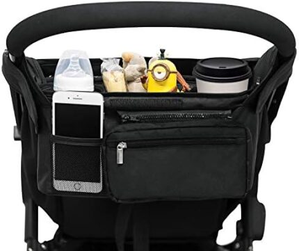 Universal Stroller Organizer with 2 Insulated Cup Holders, Lupantte Stroller Accessories, for Carrying Diaper, iPhone, Toys & Snacks, Fits Britax, Uppababy, Baby Jogger, Bugaboo and BOB Stroller.