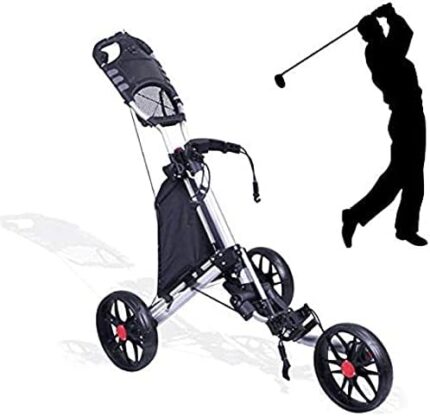 TUHFG Golf Push Cart Golf trolleys Automatic Push Pull Golf 3 Wheel |Folding Golf Carts with Foot Brake and Stool| One Second to Automatic Open Or Close Golf carts