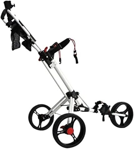 TUHFG Golf Push Cart Golf Carts, Trolleys,Foldable 3 Wheels Golf Trolley Manual Push/Pull Golf Cart with Umbrella Stand Scorecard and Drink Holder Aluminum Golf Cart -,Black (Color : White)