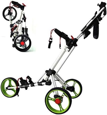 ANJING Golf Push Cart 3 Wheel, Folding Golf Trolley with Foot Brake Umbrella Stand Cup Holder